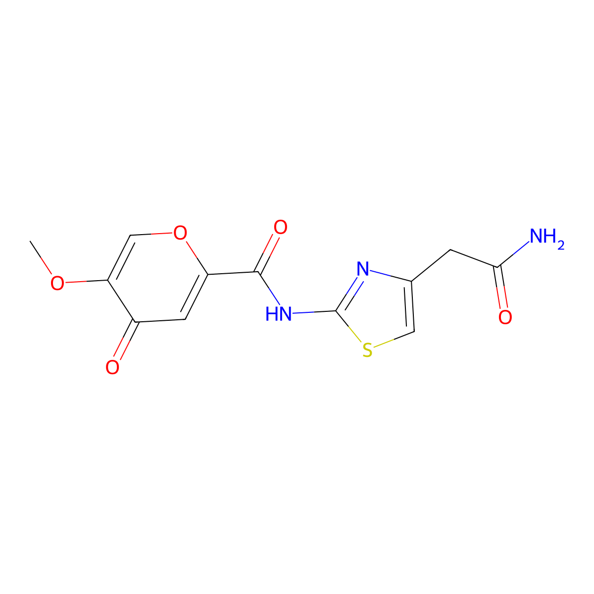 N-(4-(2-amino-2-oxoethyl)thiazol-2-yl)-5-methoxy-4-oxo-4H-pyran-2-carboxamide molecular structure, CAS 1040639-20-0