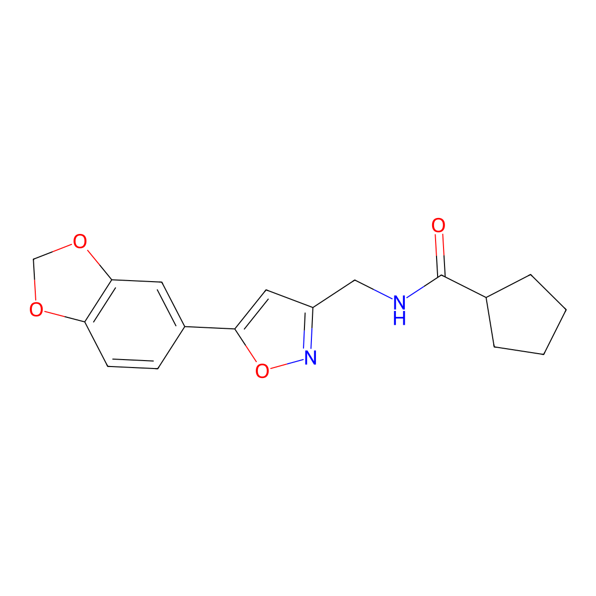 N-{[5-(2H-1,3-benzodioxol-5-yl)-1,2-oxazol-3-yl]methyl}cyclopentanecarboxamide molecular structure, CAS 1040639-22-2