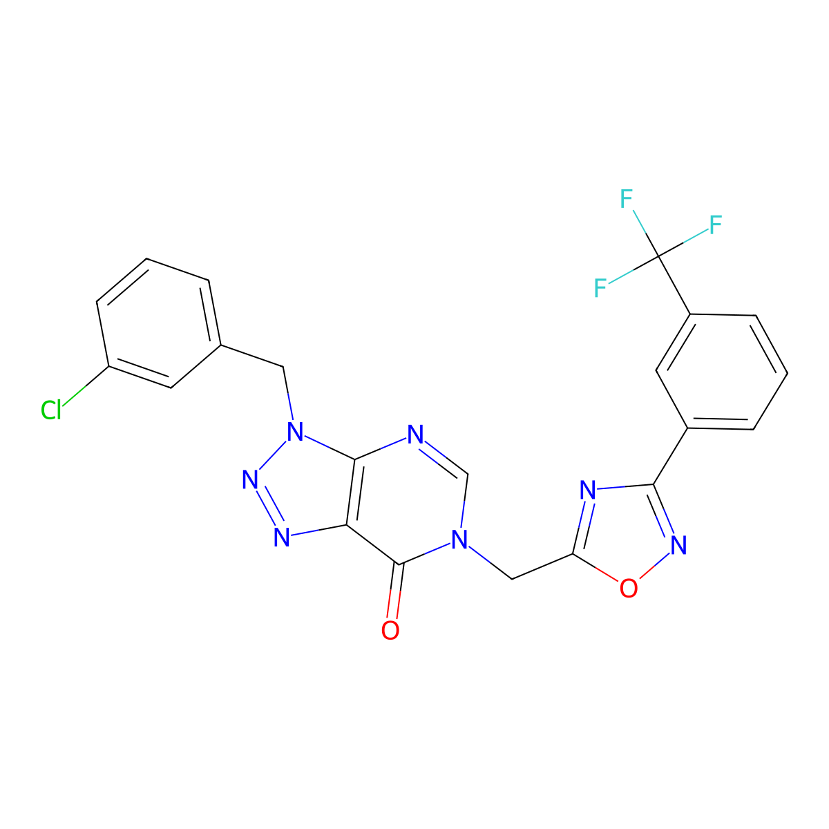 3-(3-chlorobenzyl)-6-({3-[3-(trifluoromethyl)phenyl]-1,2,4-oxadiazol-5-yl}methyl)-3,6-dihydro-7H-[1,2,3]triazolo[4,5-d]pyrimidin-7-one molecular structure, CAS 1040639-24-4