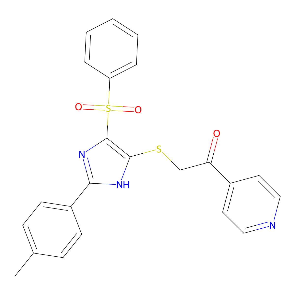 2-((4-(phenylsulfonyl)-2-(p-tolyl)-1H-imidazol-5-yl)thio)-1-(pyridin-4-yl)ethanone molecular structure, CAS 1040639-27-7