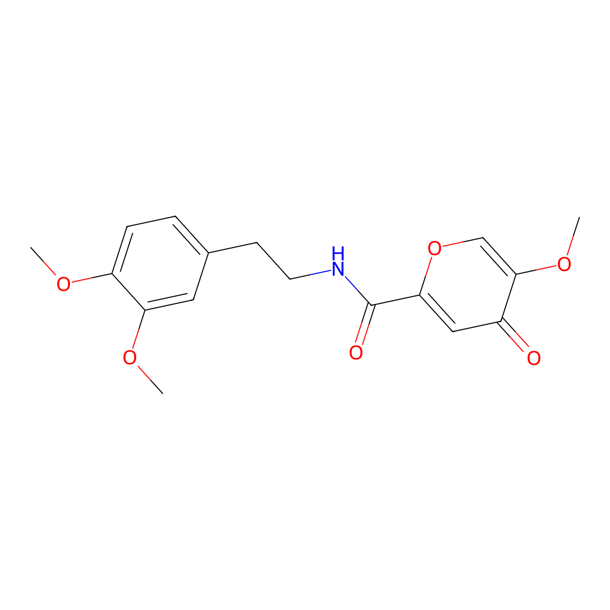 N-(3,4-dimethoxyphenethyl)-5-methoxy-4-oxo-4H-pyran-2-carboxamide molecular structure, CAS 1040639-28-8
