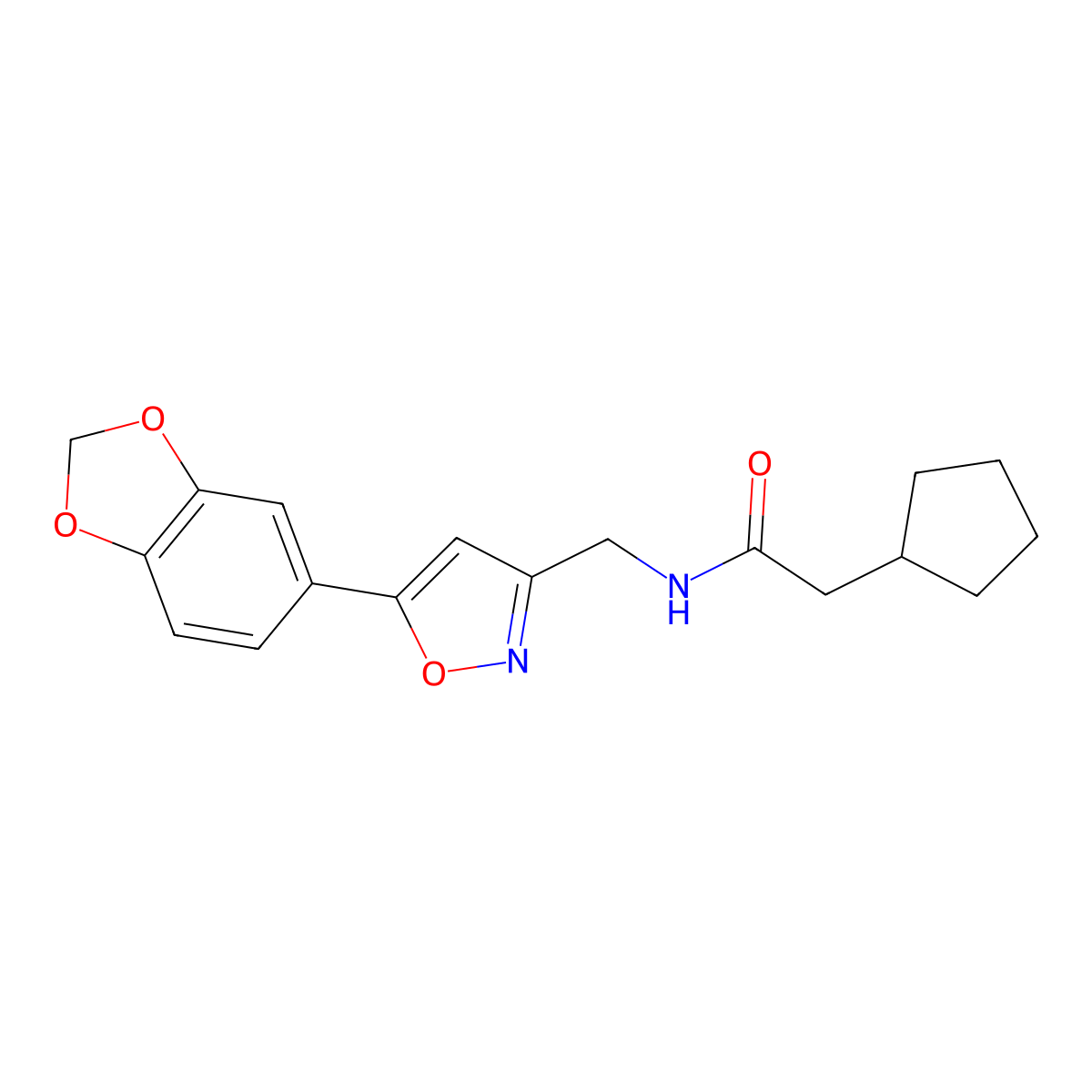 N-((5-(benzo[d][1,3]dioxol-5-yl)isoxazol-3-yl)methyl)-2-cyclopentylacetamide molecular structure, CAS 1040639-30-2