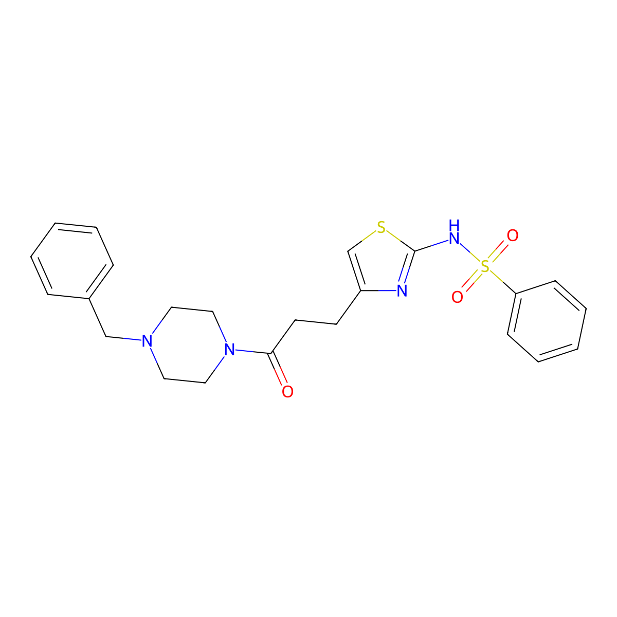 N-(4-(3-(4-benzylpiperazin-1-yl)-3-oxopropyl)thiazol-2-yl)benzenesulfonamide molecular structure, CAS 1040639-36-8