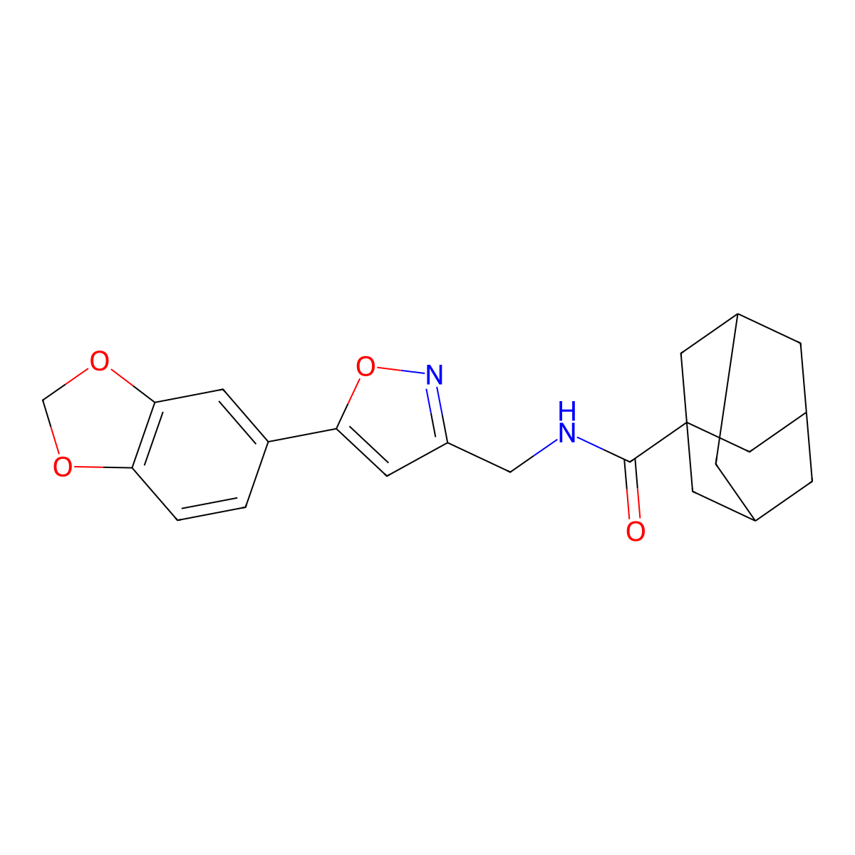 N-{[5-(2H-1,3-benzodioxol-5-yl)-1,2-oxazol-3-yl]methyl}adamantane-1-carboxamide molecular structure, CAS 1040639-37-9