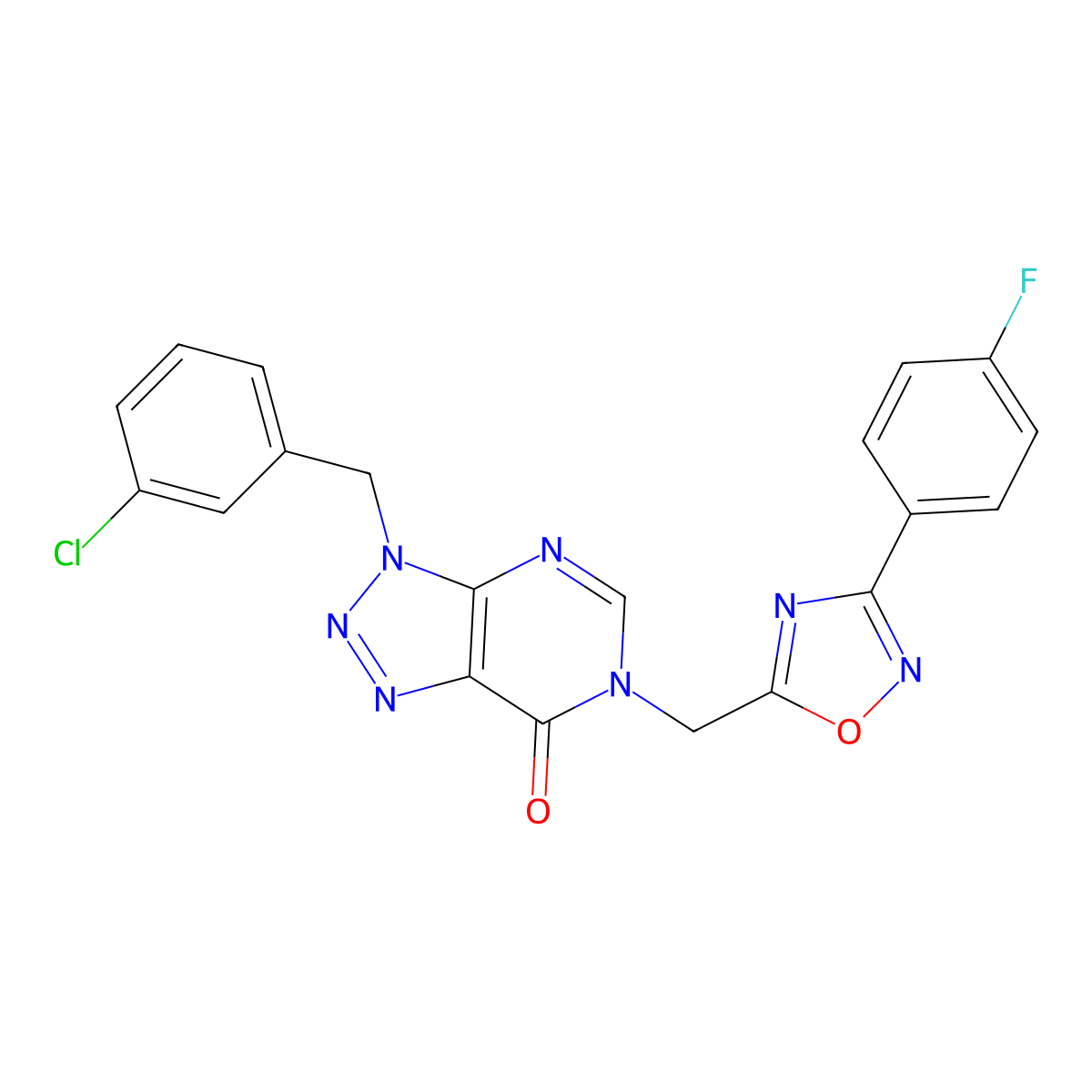 3-[(3-chlorophenyl)methyl]-6-{[3-(4-fluorophenyl)-1,2,4-oxadiazol-5-yl]methyl}-3H,6H,7H-[1,2,3]triazolo[4,5-d]pyrimidin-7-one molecular structure, CAS 1040639-39-1