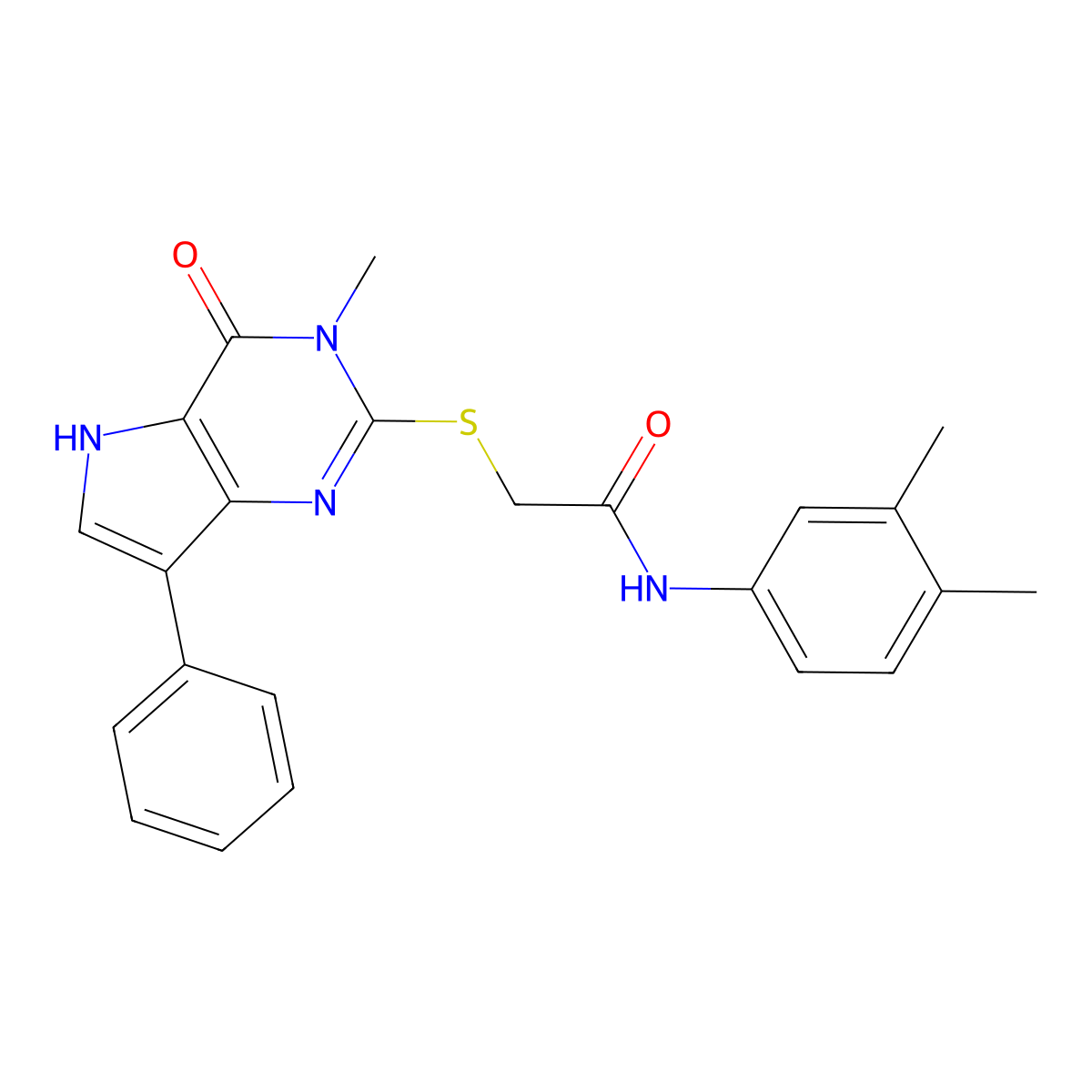 N-(3,4-dimethylphenyl)-2-((3-methyl-4-oxo-7-phenyl-4,5-dihydro-3H-pyrrolo[3,2-d]pyrimidin-2-yl)thio)acetamide molecular structure, CAS 1040639-40-4