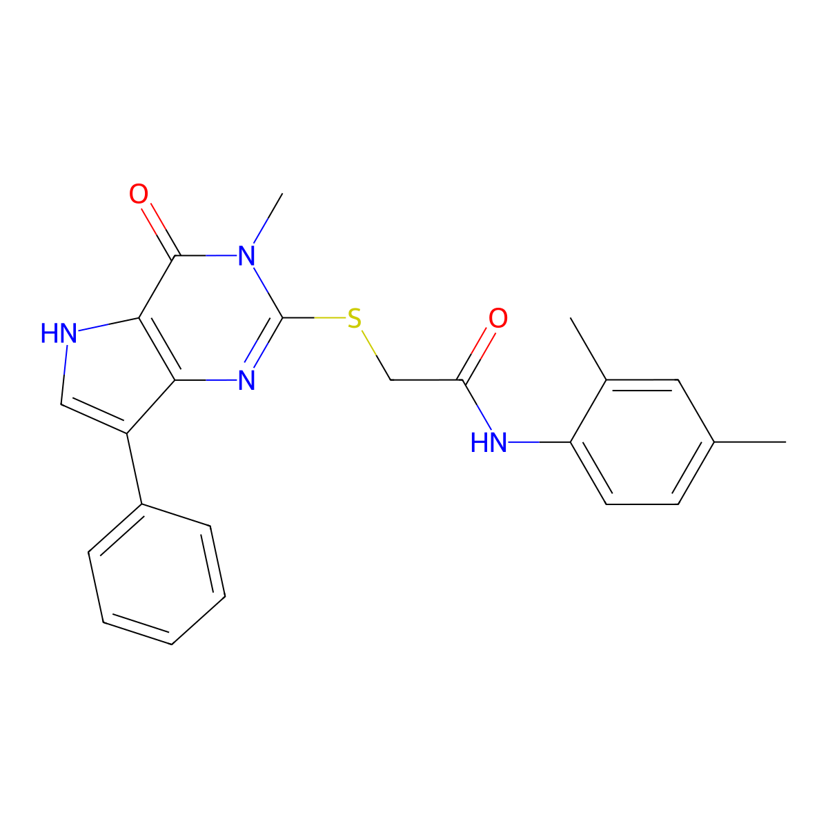 N-(2,4-dimethylphenyl)-2-({3-methyl-4-oxo-7-phenyl-3H,4H,5H-pyrrolo[3,2-d]pyrimidin-2-yl}sulfanyl)acetamide molecular structure, CAS 1040639-47-1