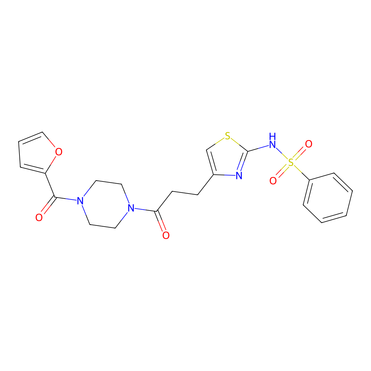N-(4-(3-(4-(furan-2-carbonyl)piperazin-1-yl)-3-oxopropyl)thiazol-2-yl)benzenesulfonamide molecular structure, CAS 1040639-50-6