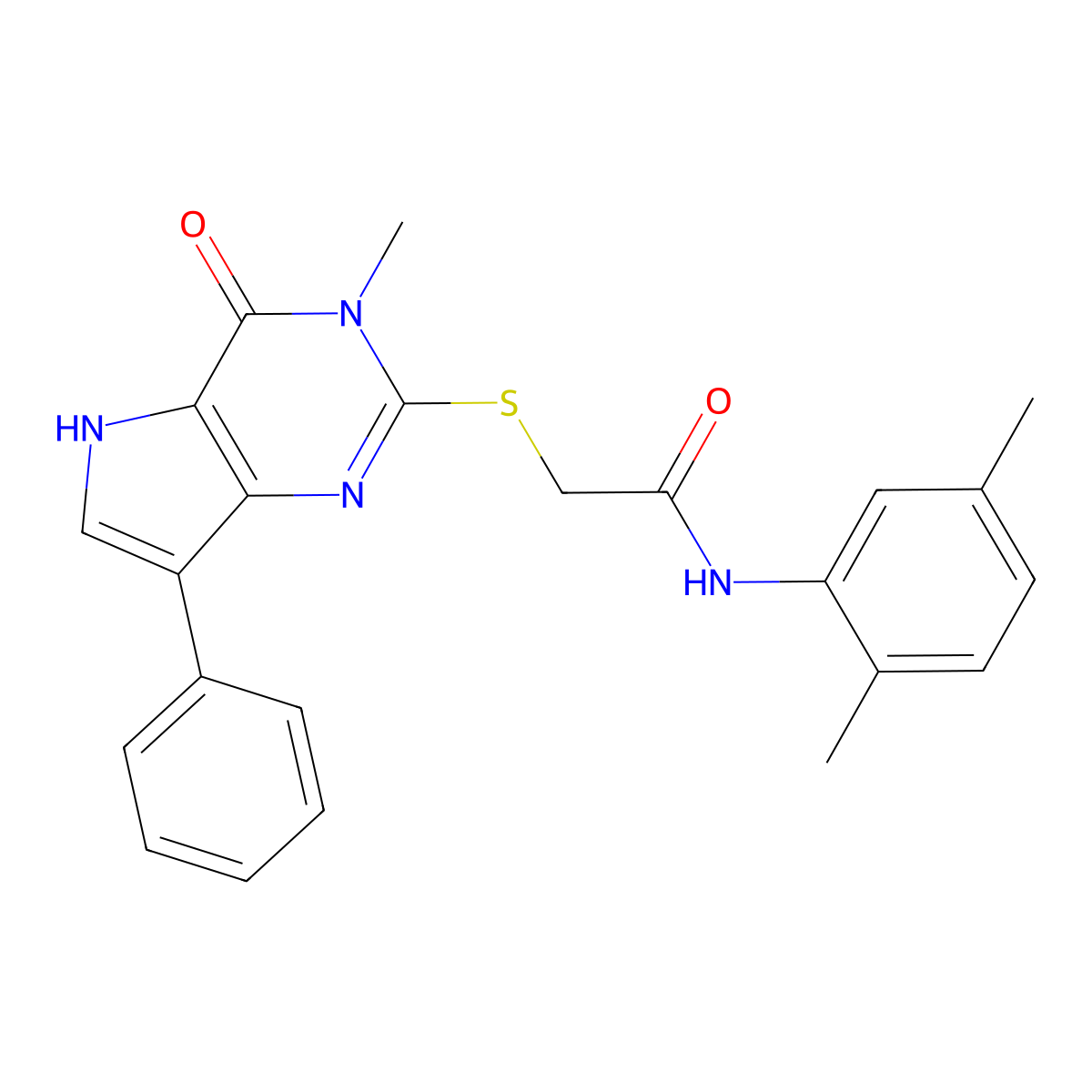 N-(2,5-dimethylphenyl)-2-({3-methyl-4-oxo-7-phenyl-3H,4H,5H-pyrrolo[3,2-d]pyrimidin-2-yl}sulfanyl)acetamide molecular structure, CAS 1040639-54-0