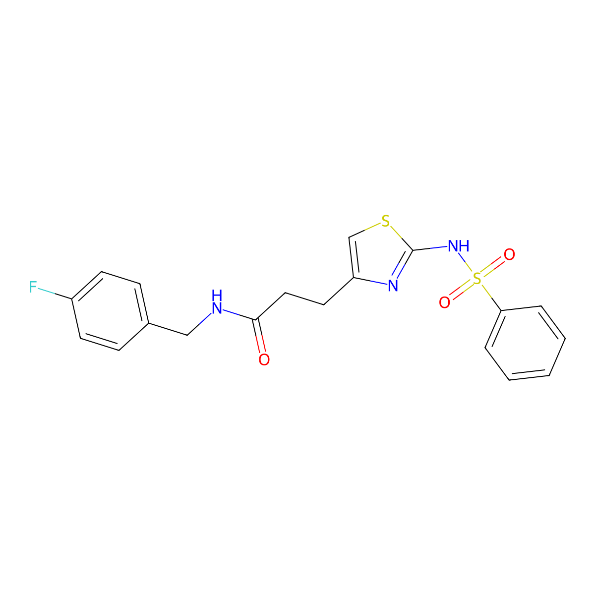 3-(2-benzenesulfonamido-1,3-thiazol-4-yl)-N-[(4-fluorophenyl)methyl]propanamide molecular structure, CAS 1040639-57-3