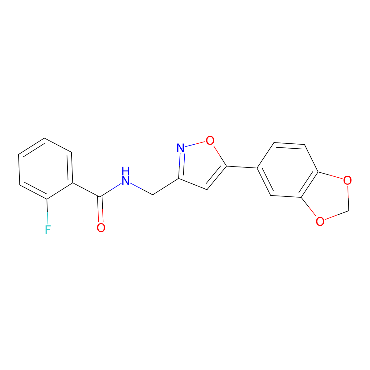 N-{[5-(2H-1,3-benzodioxol-5-yl)-1,2-oxazol-3-yl]methyl}-2-fluorobenzamide molecular structure, CAS 1040639-58-4
