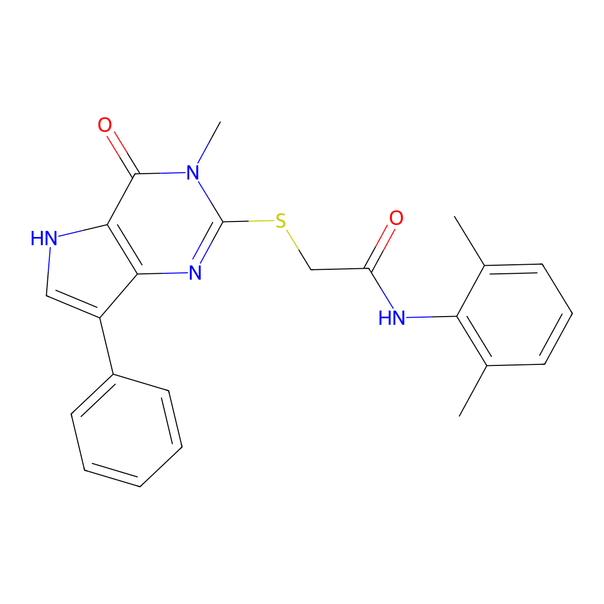 N-(2,6-dimethylphenyl)-2-({3-methyl-4-oxo-7-phenyl-3H,4H,5H-pyrrolo[3,2-d]pyrimidin-2-yl}sulfanyl)acetamide molecular structure, CAS 1040639-61-9