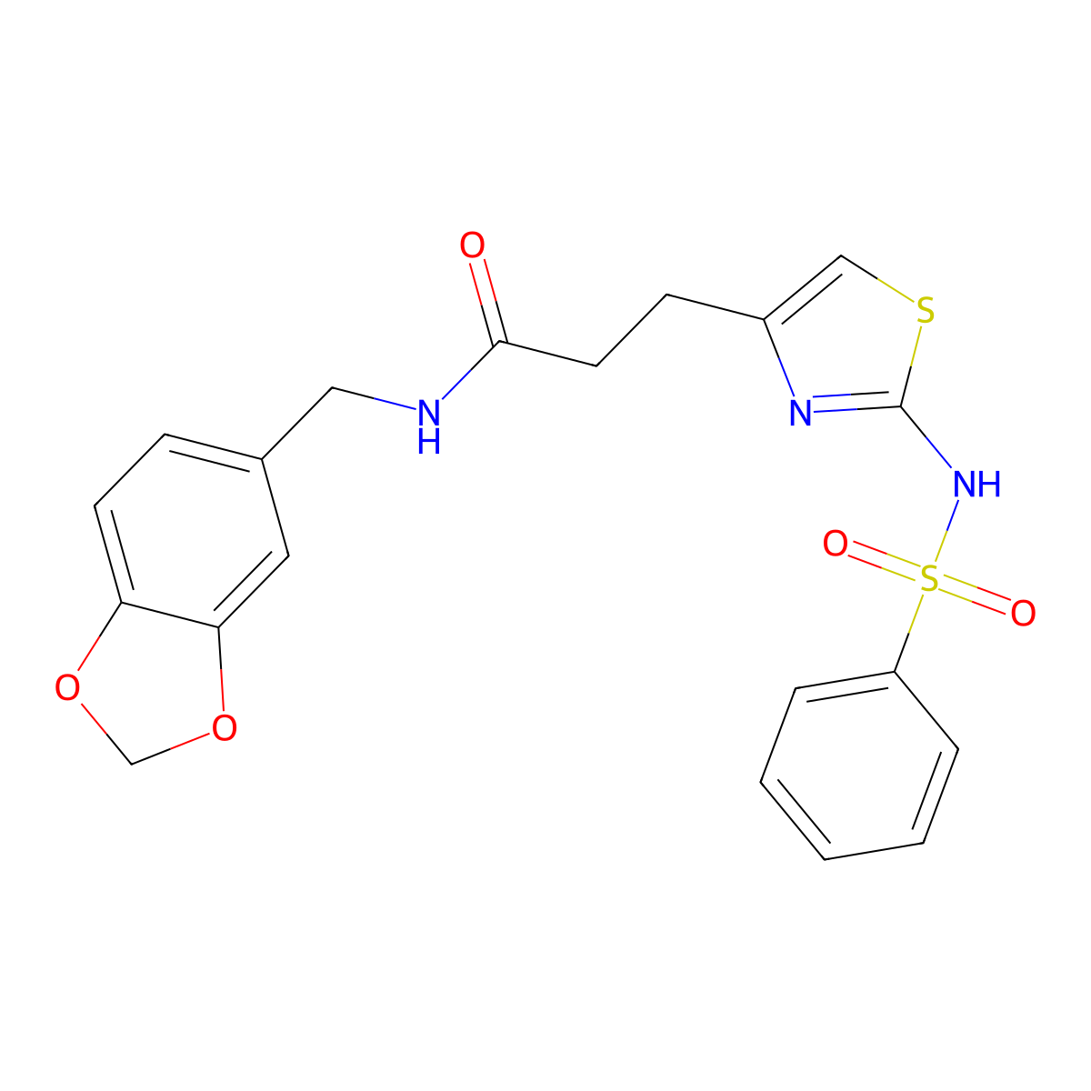3-(2-benzenesulfonamido-1,3-thiazol-4-yl)-N-[(2H-1,3-benzodioxol-5-yl)methyl]propanamide molecular structure, CAS 1040639-64-2