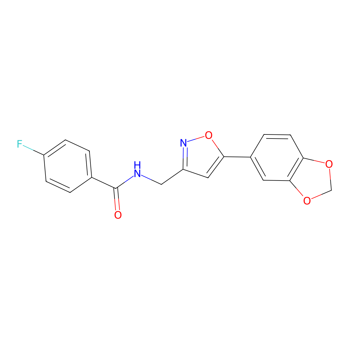 N-{[5-(2H-1,3-benzodioxol-5-yl)-1,2-oxazol-3-yl]methyl}-4-fluorobenzamide molecular structure, CAS 1040639-65-3