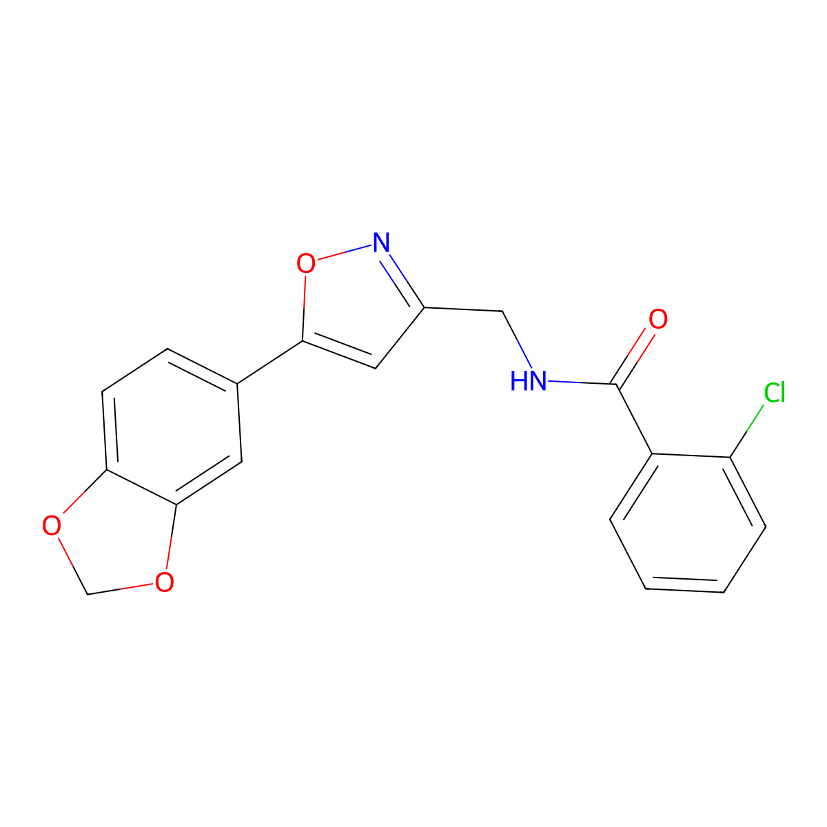 N-{[5-(2H-1,3-benzodioxol-5-yl)-1,2-oxazol-3-yl]methyl}-2-chlorobenzamide molecular structure, CAS 1040639-73-3
