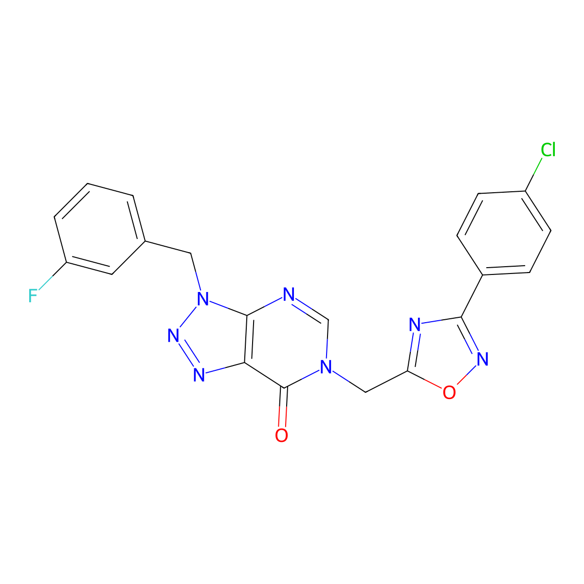 6-{[3-(4-chlorophenyl)-1,2,4-oxadiazol-5-yl]methyl}-3-[(3-fluorophenyl)methyl]-3H,6H,7H-[1,2,3]triazolo[4,5-d]pyrimidin-7-one molecular structure, CAS 1040639-75-5