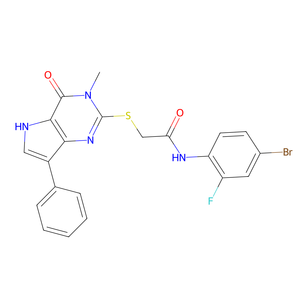 N-(4-bromo-2-fluorophenyl)-2-((3-methyl-4-oxo-7-phenyl-4,5-dihydro-3H-pyrrolo[3,2-d]pyrimidin-2-yl)thio)acetamide molecular structure, CAS 1040639-76-6