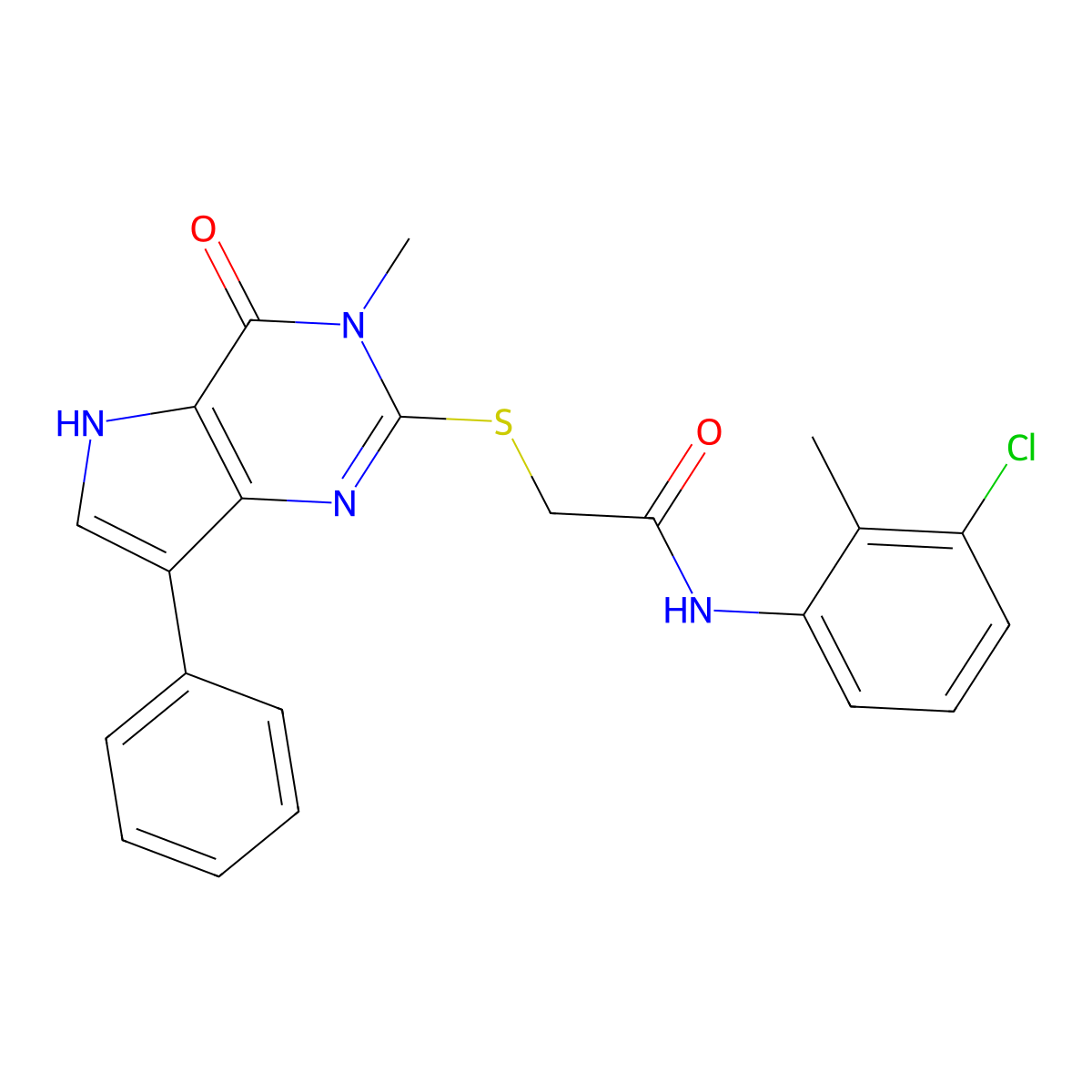 N-(3-chloro-2-methylphenyl)-2-({3-methyl-4-oxo-7-phenyl-3H,4H,5H-pyrrolo[3,2-d]pyrimidin-2-yl}sulfanyl)acetamide molecular structure, CAS 1040639-84-6
