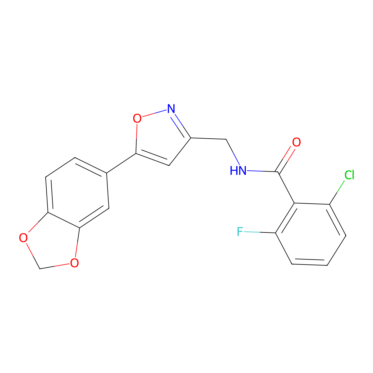 N-{[5-(2H-1,3-benzodioxol-5-yl)-1,2-oxazol-3-yl]methyl}-2-chloro-6-fluorobenzamide molecular structure, CAS 1040639-89-1