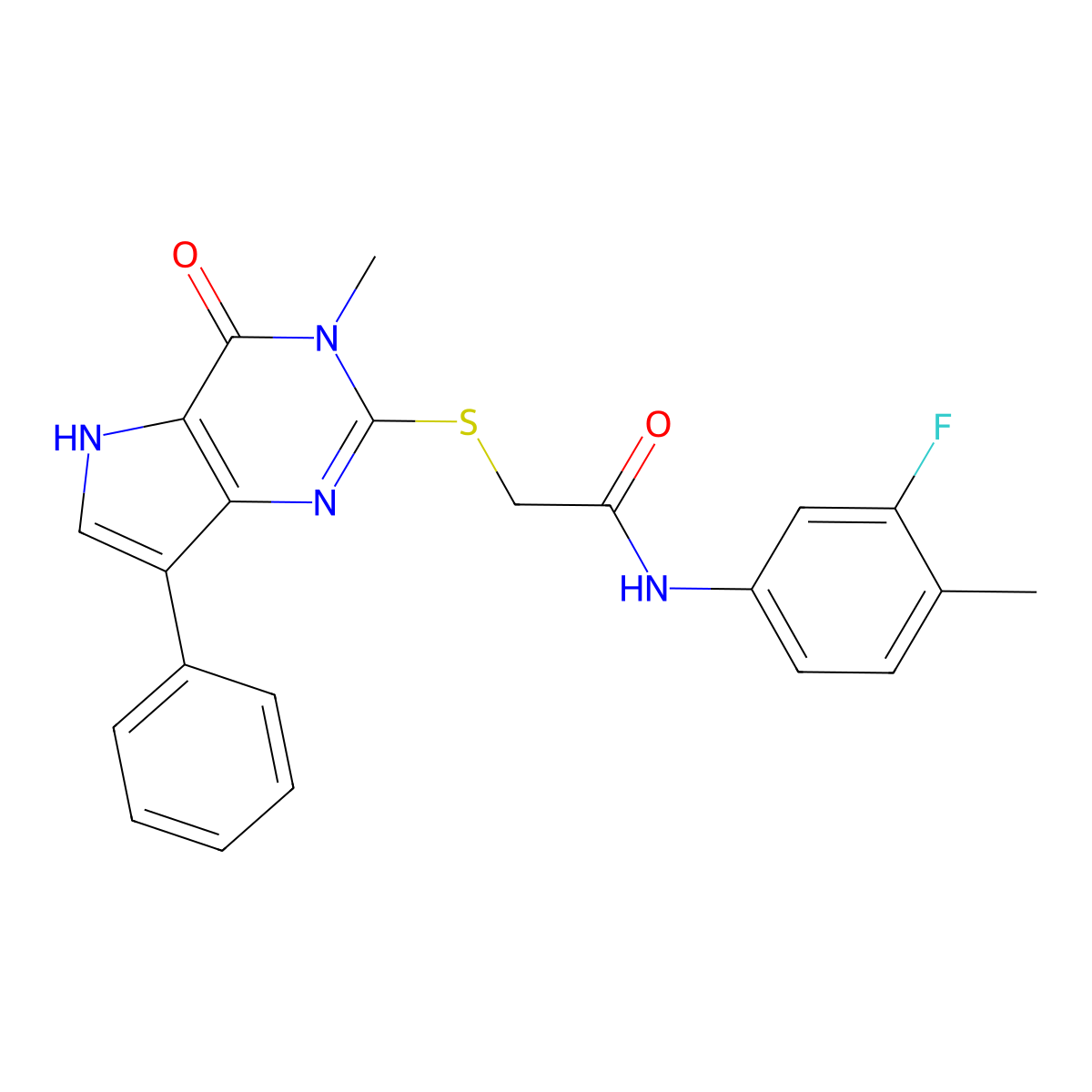 N-(3-fluoro-4-methylphenyl)-2-({3-methyl-4-oxo-7-phenyl-3H,4H,5H-pyrrolo[3,2-d]pyrimidin-2-yl}sulfanyl)acetamide molecular structure, CAS 1040639-92-6