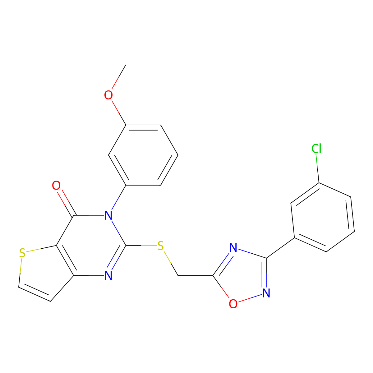 2-(((3-(3-chlorophenyl)-1,2,4-oxadiazol-5-yl)methyl)thio)-3-(3-methoxyphenyl)thieno[3,2-d]pyrimidin-4(3H)-one molecular structure, CAS 1040639-94-8