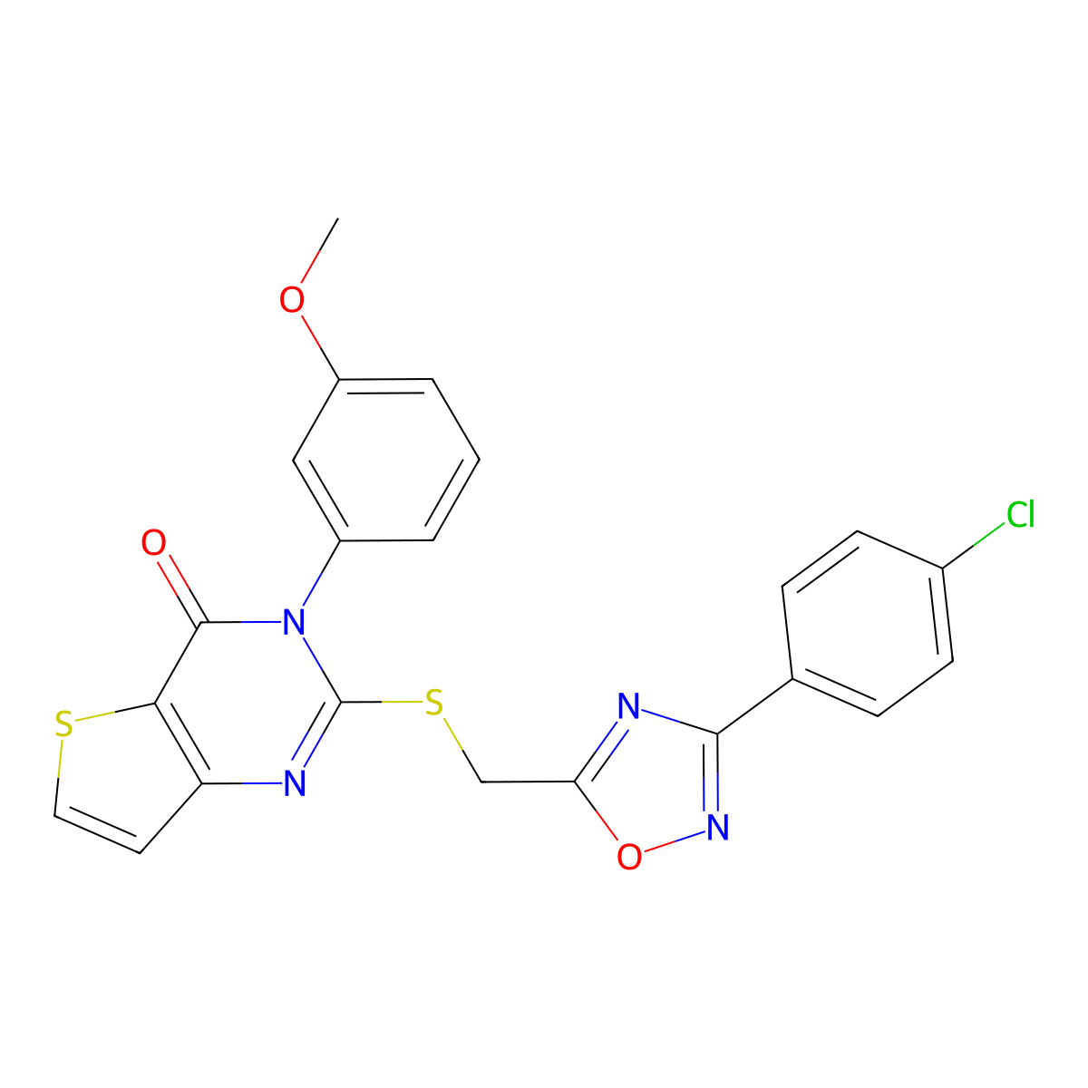 2-(((3-(4-chlorophenyl)-1,2,4-oxadiazol-5-yl)methyl)thio)-3-(3-methoxyphenyl)thieno[3,2-d]pyrimidin-4(3H)-one molecular structure, CAS 1040640-01-4
