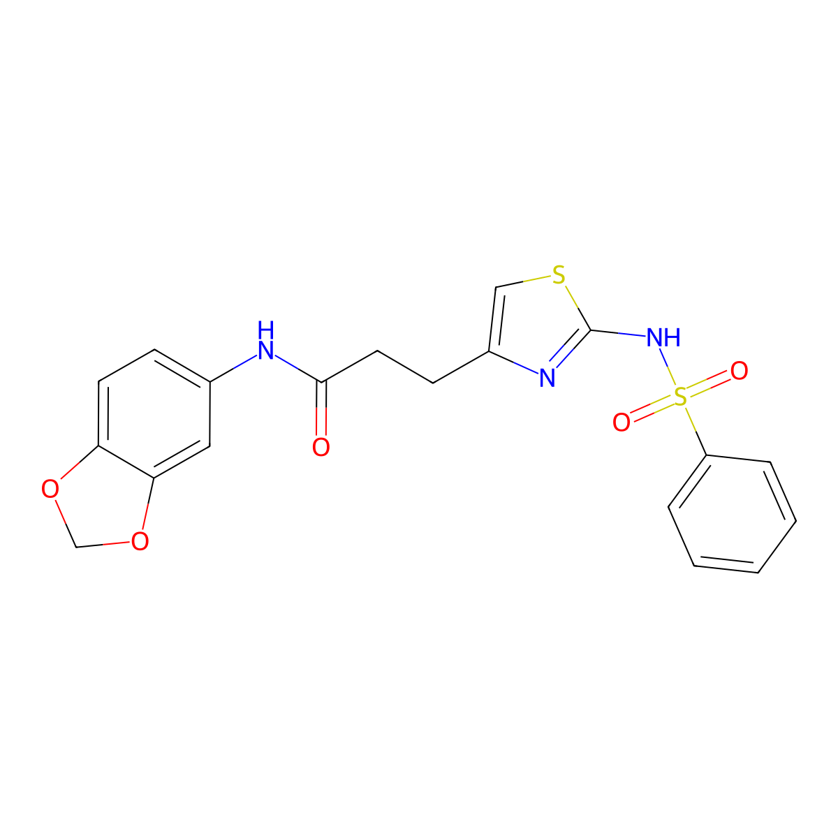 3-(2-benzenesulfonamido-1,3-thiazol-4-yl)-N-(2H-1,3-benzodioxol-5-yl)propanamide molecular structure, CAS 1040640-09-2