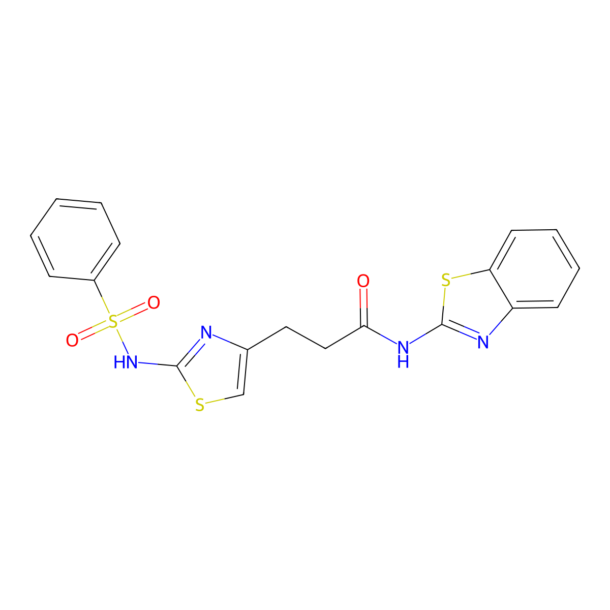 3-(2-benzenesulfonamido-1,3-thiazol-4-yl)-N-(1,3-benzothiazol-2-yl)propanamide molecular structure, CAS 1040640-15-0