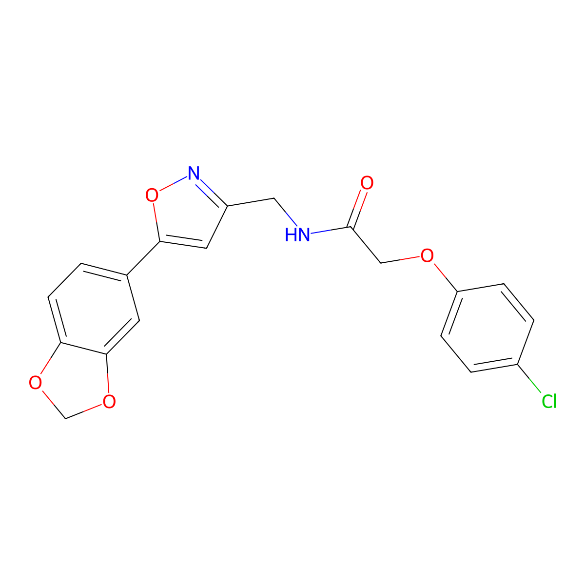 N-{[5-(2H-1,3-benzodioxol-5-yl)-1,2-oxazol-3-yl]methyl}-2-(4-chlorophenoxy)acetamide molecular structure, CAS 1040640-20-7