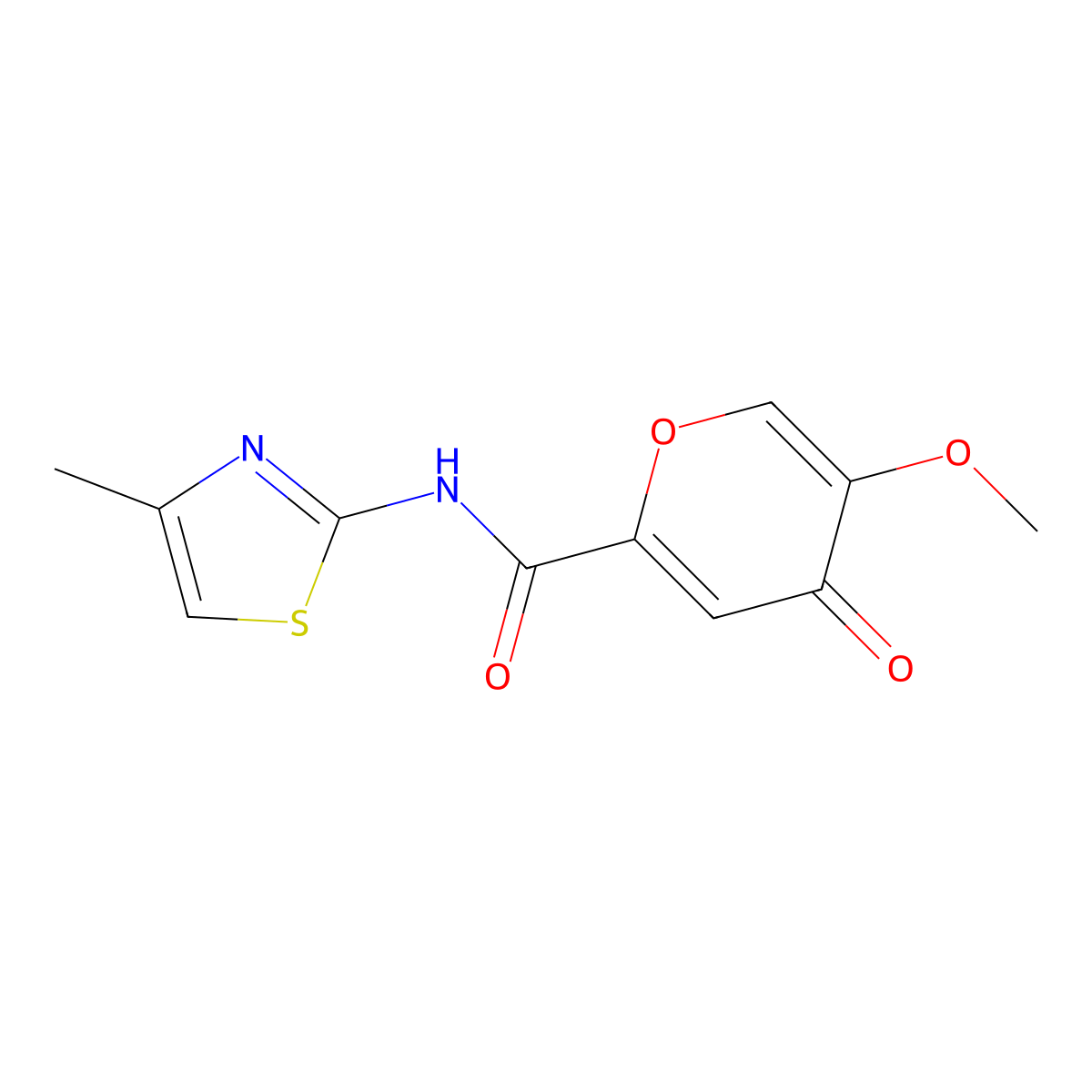 5-methoxy-N-(4-methylthiazol-2-yl)-4-oxo-4H-pyran-2-carboxamide molecular structure, CAS 1040640-22-9