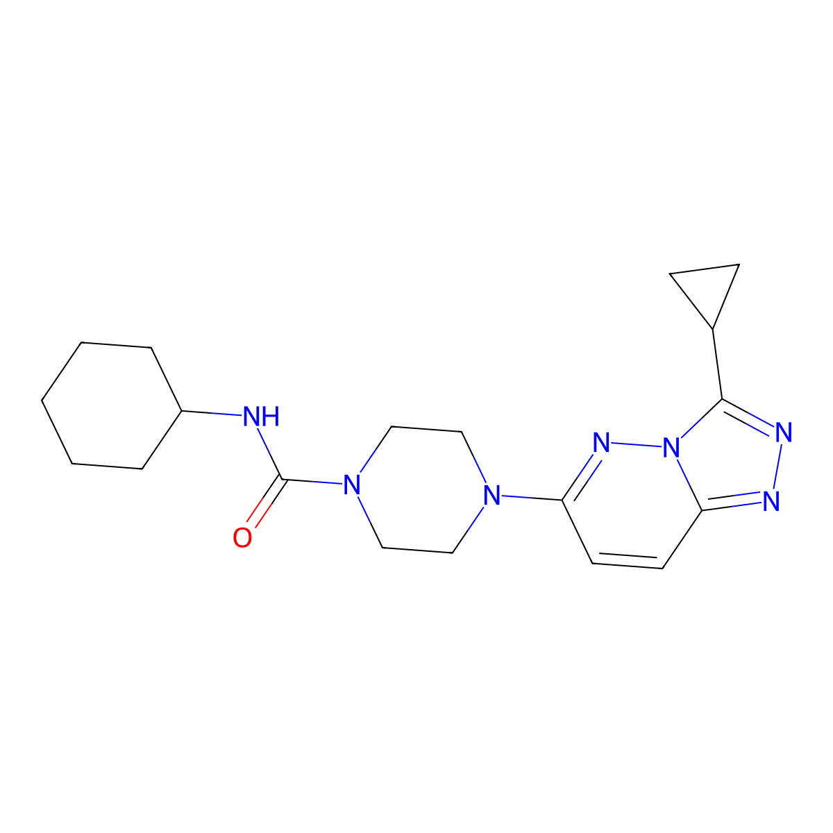 N-cyclohexyl-4-{3-cyclopropyl-[1,2,4]triazolo[4,3-b]pyridazin-6-yl}piperazine-1-carboxamide molecular structure, CAS 1040640-24-1