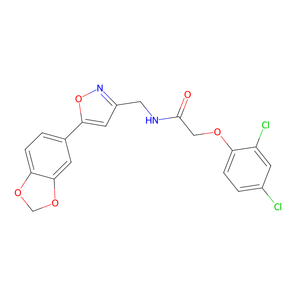 N-{[5-(2H-1,3-benzodioxol-5-yl)-1,2-oxazol-3-yl]methyl}-2-(2,4-dichlorophenoxy)acetamide molecular structure, CAS 1040640-27-4