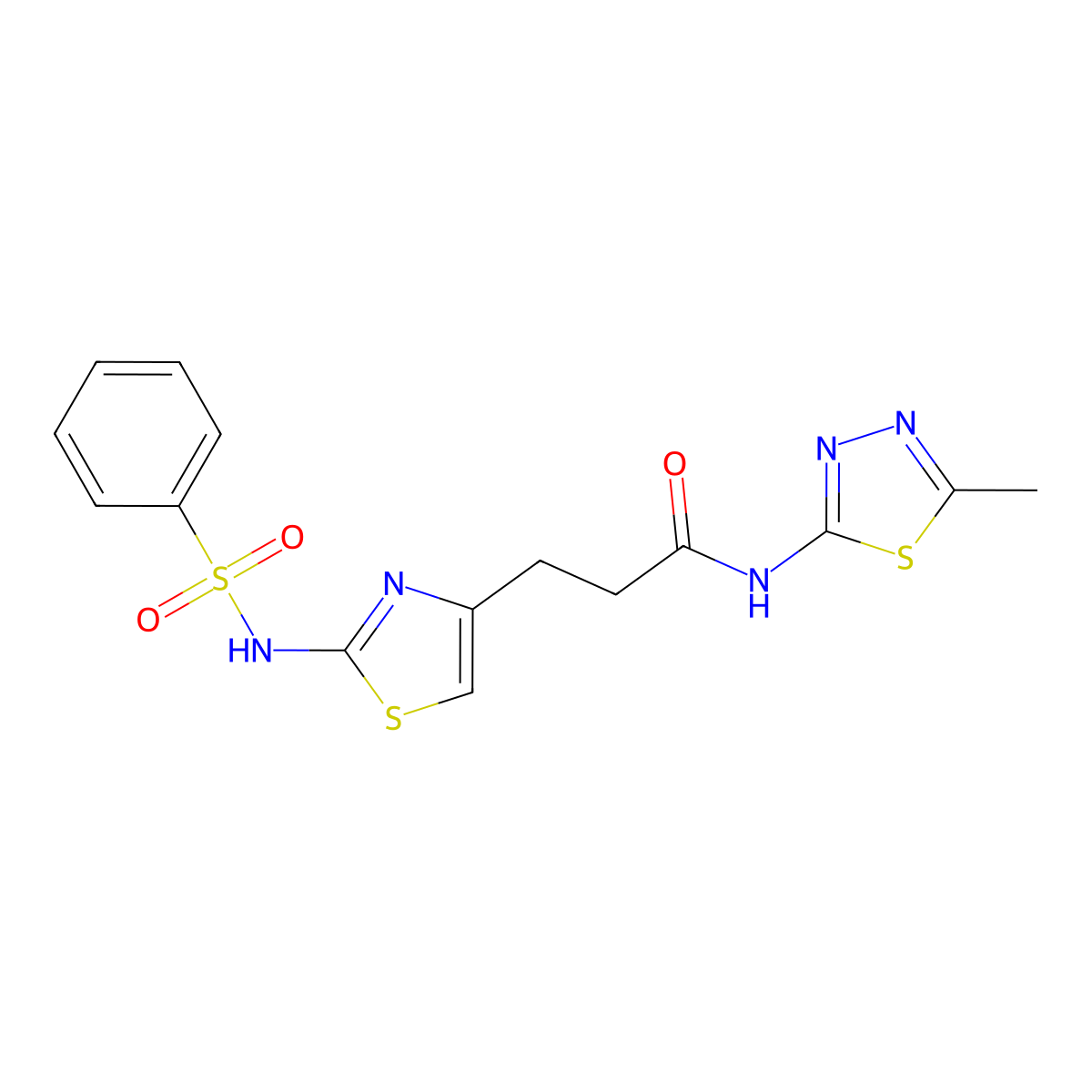 3-(2-benzenesulfonamido-1,3-thiazol-4-yl)-N-(5-methyl-1,3,4-thiadiazol-2-yl)propanamide molecular structure, CAS 1040640-28-5