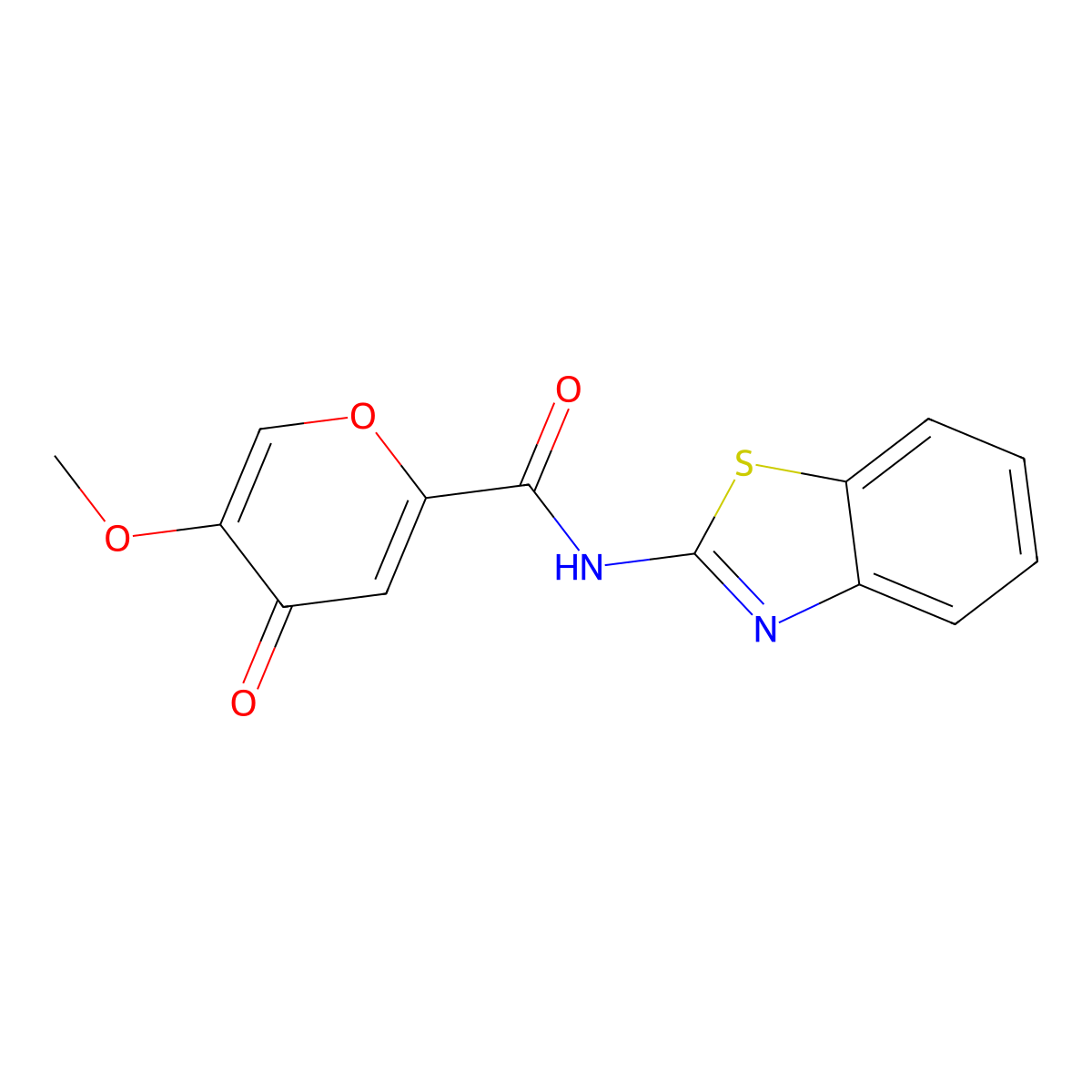 N-(benzo[d]thiazol-2-yl)-5-methoxy-4-oxo-4H-pyran-2-carboxamide molecular structure, CAS 1040640-29-6