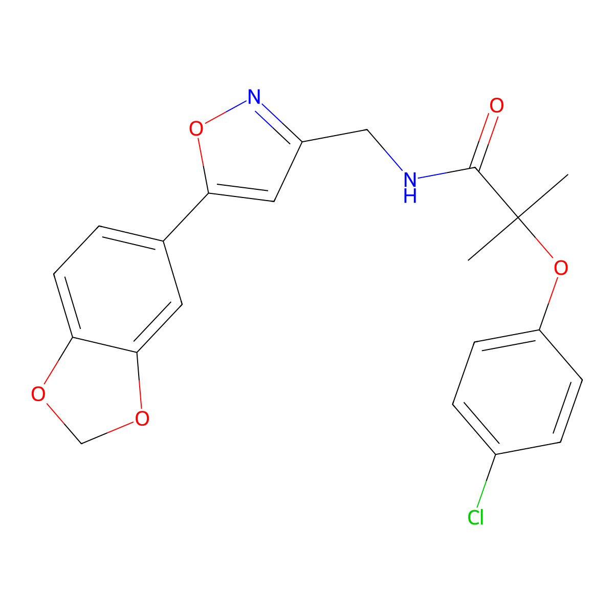 N-{[5-(2H-1,3-benzodioxol-5-yl)-1,2-oxazol-3-yl]methyl}-2-(4-chlorophenoxy)-2-methylpropanamide molecular structure, CAS 1040640-42-3