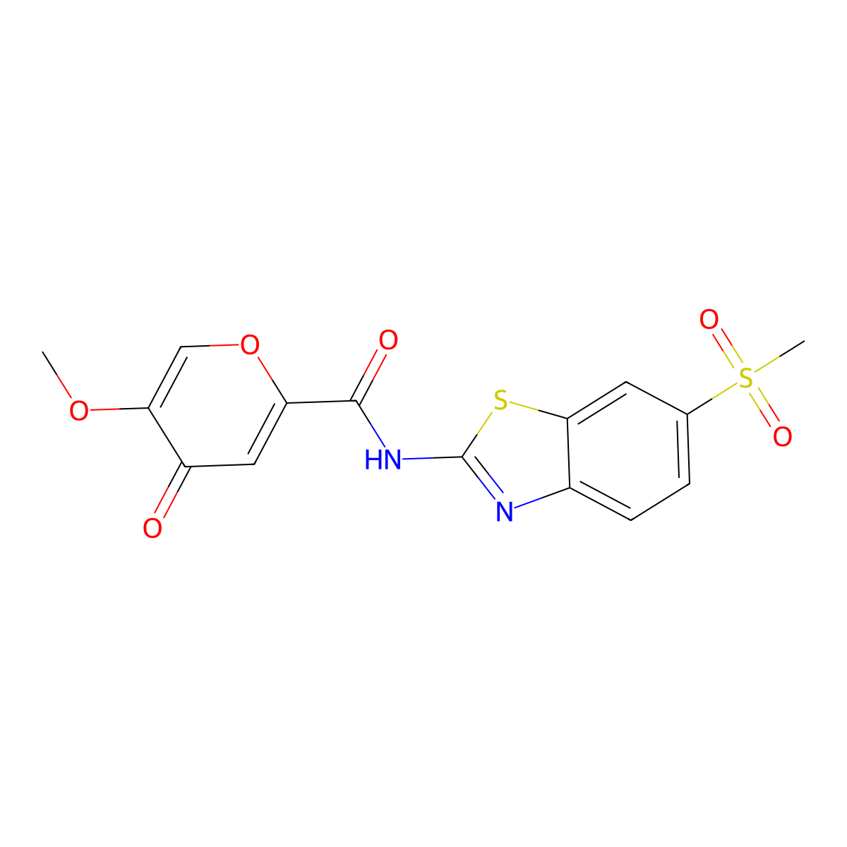 5-methoxy-N-(6-(methylsulfonyl)benzo[d]thiazol-2-yl)-4-oxo-4H-pyran-2-carboxamide molecular structure, CAS 1040640-43-4