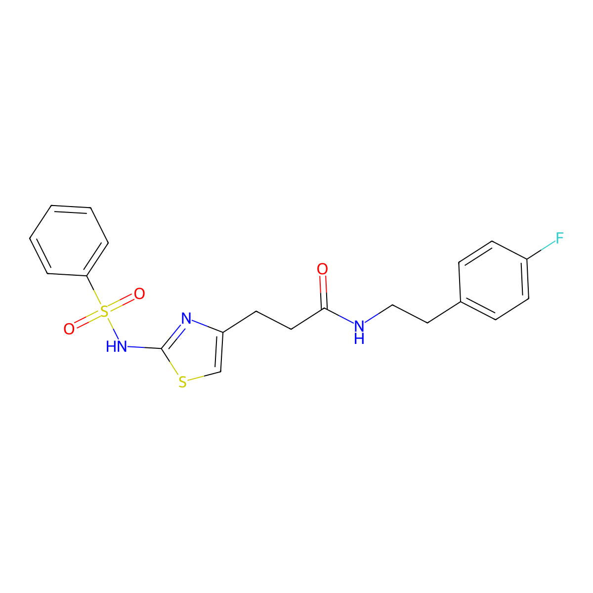 3-(2-benzenesulfonamido-1,3-thiazol-4-yl)-N-[2-(4-fluorophenyl)ethyl]propanamide molecular structure, CAS 1040640-44-5