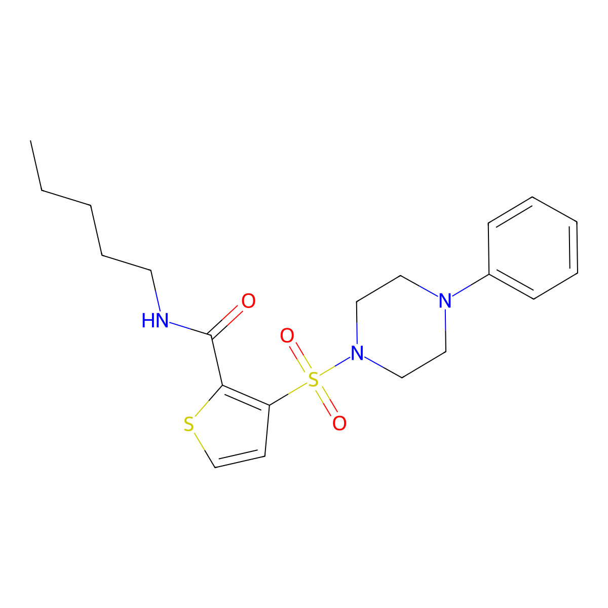 N-pentyl-3-[(4-phenylpiperazin-1-yl)sulfonyl]thiophene-2-carboxamide molecular structure, CAS 1040640-49-0