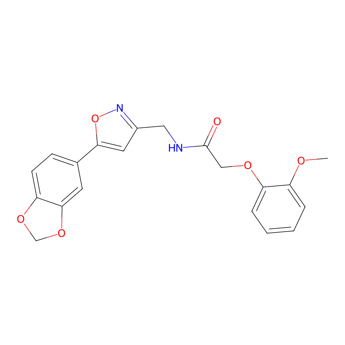 N-{[5-(2H-1,3-benzodioxol-5-yl)-1,2-oxazol-3-yl]methyl}-2-(2-methoxyphenoxy)acetamide molecular structure, CAS 1040640-50-3