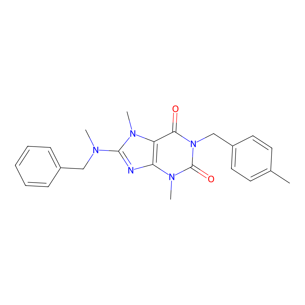 8-[benzyl(methyl)amino]-3,7-dimethyl-1-[(4-methylphenyl)methyl]-2,3,6,7-tetrahydro-1H-purine-2,6-dione molecular structure, CAS 1040640-53-6