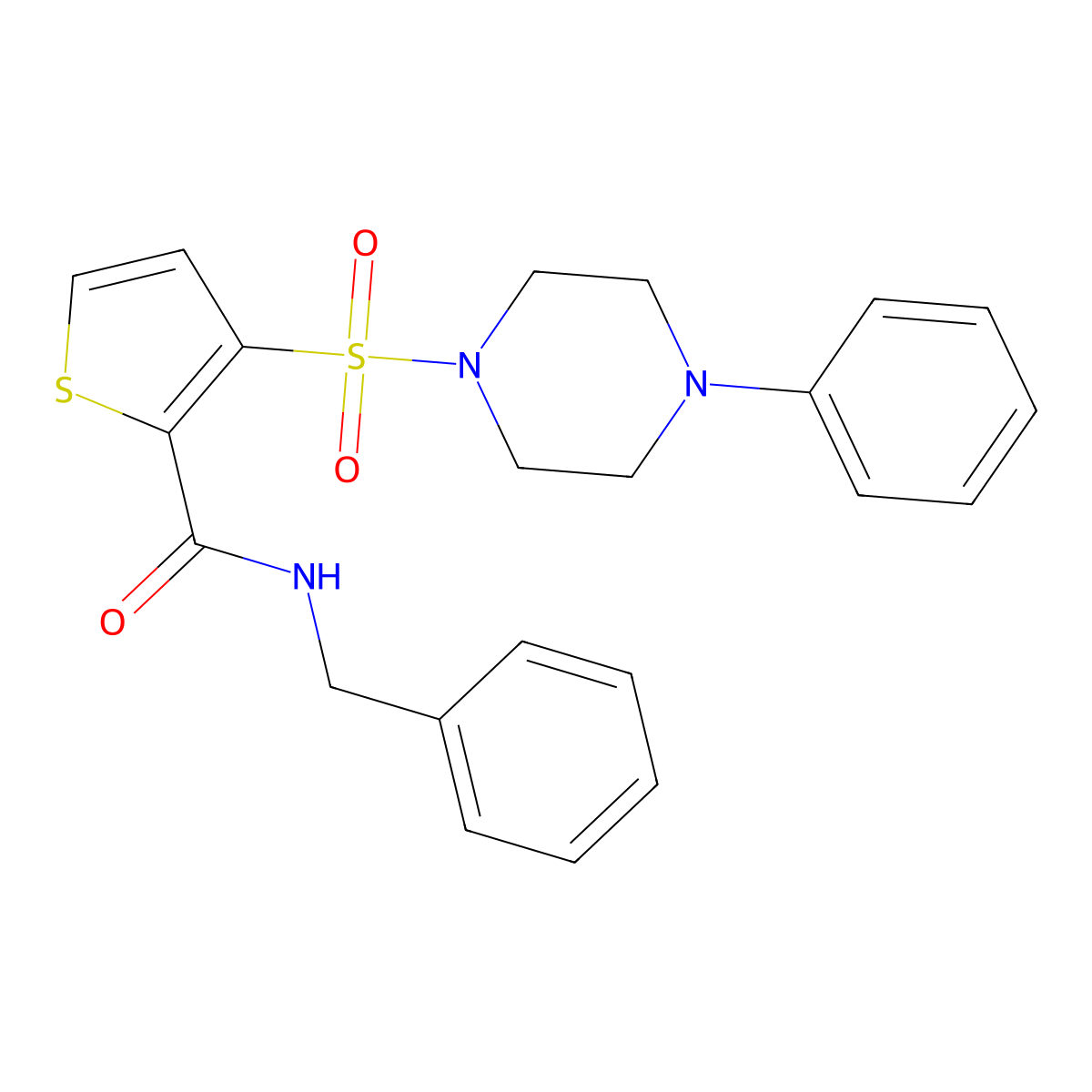 N-benzyl-3-[(4-phenylpiperazin-1-yl)sulfonyl]thiophene-2-carboxamide molecular structure, CAS 1040640-57-0