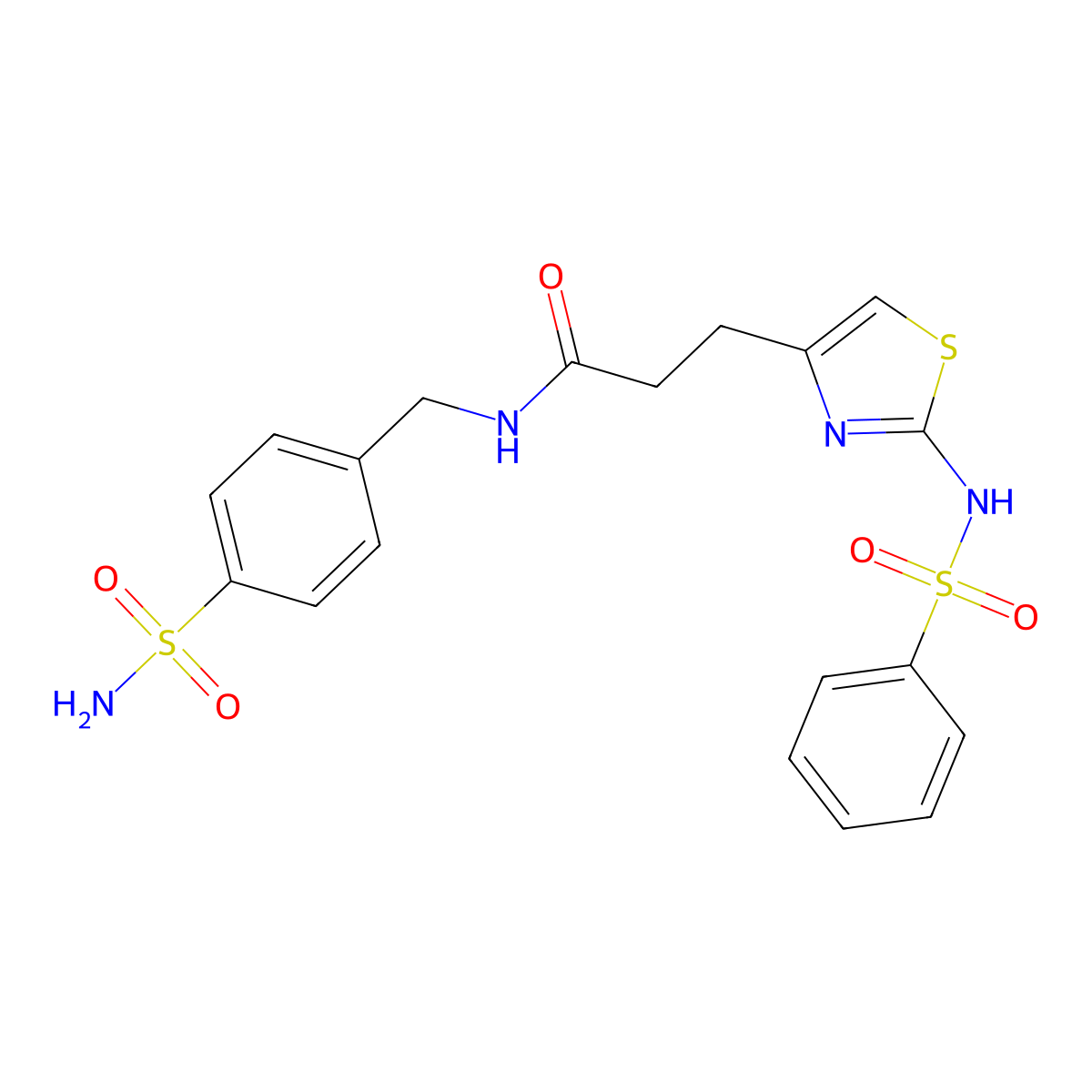 3-(2-benzenesulfonamido-1,3-thiazol-4-yl)-N-[(4-sulfamoylphenyl)methyl]propanamide molecular structure, CAS 1040640-59-2