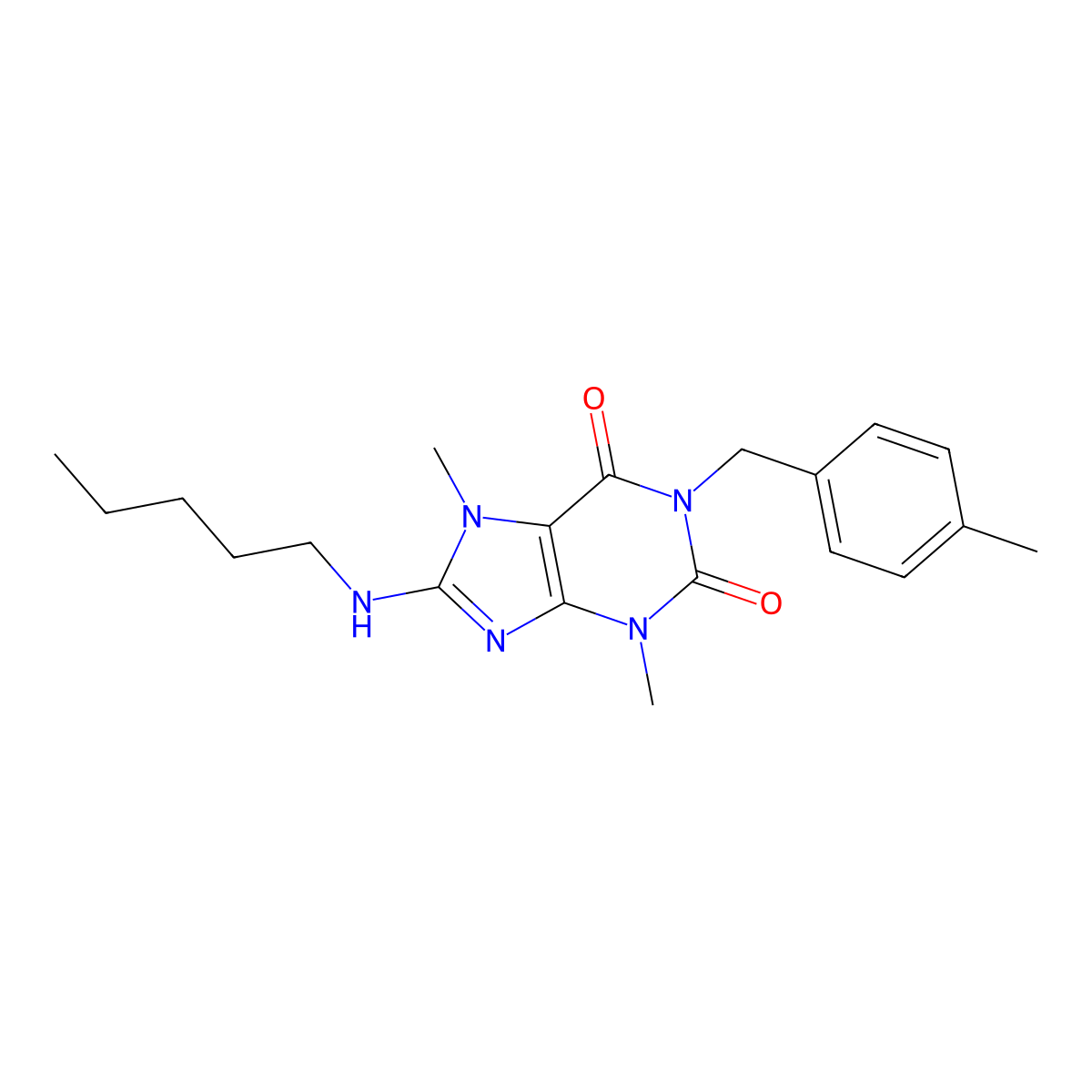 3,7-dimethyl-1-[(4-methylphenyl)methyl]-8-(pentylamino)-2,3,6,7-tetrahydro-1H-purine-2,6-dione molecular structure, CAS 1040640-60-5