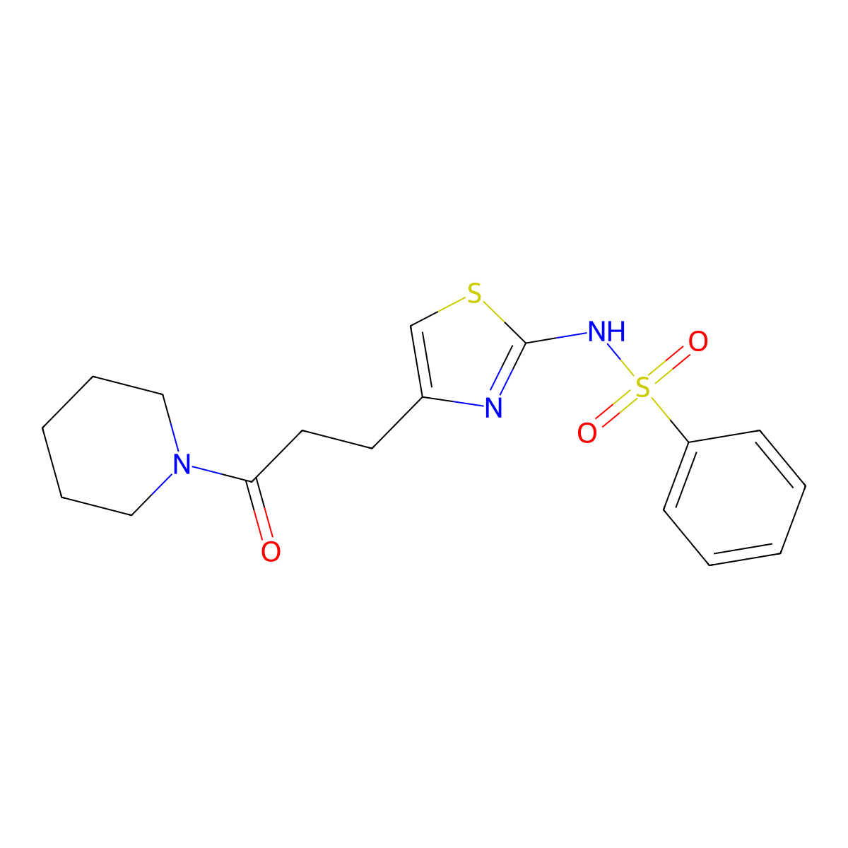 N-{4-[3-oxo-3-(piperidin-1-yl)propyl]-1,3-thiazol-2-yl}benzenesulfonamide molecular structure, CAS 1040640-66-1