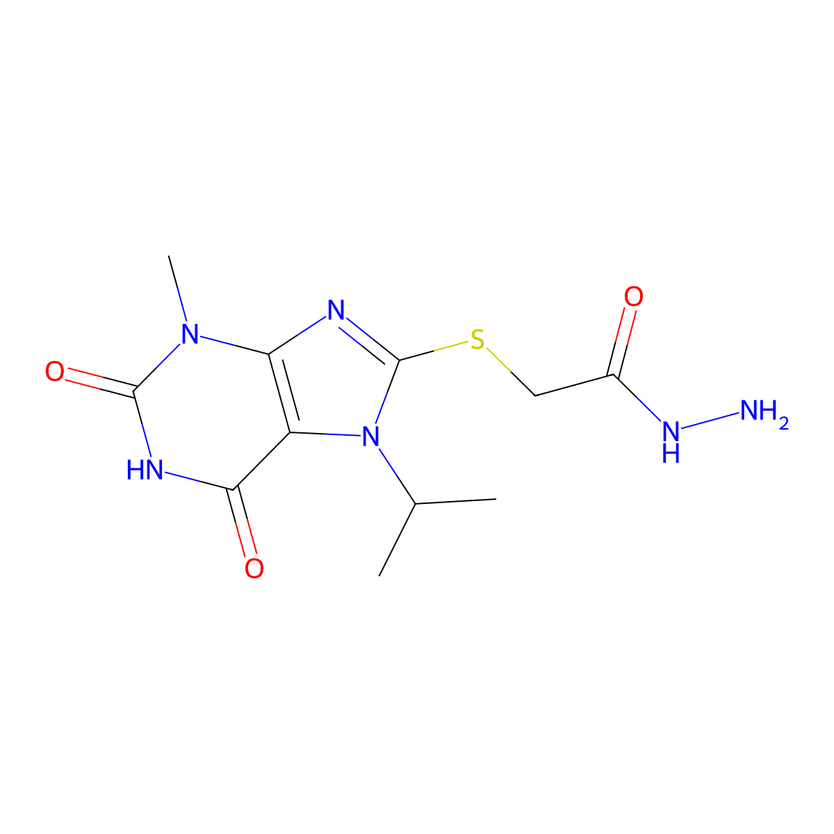 2-{[3-methyl-2,6-dioxo-7-(propan-2-yl)-2,3,6,7-tetrahydro-1H-purin-8-yl]sulfanyl}acetohydrazide molecular structure, CAS 1040640-67-2