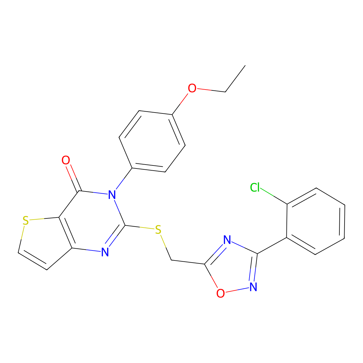 2-(((3-(2-chlorophenyl)-1,2,4-oxadiazol-5-yl)methyl)thio)-3-(4-ethoxyphenyl)thieno[3,2-d]pyrimidin-4(3H)-one molecular structure, CAS 1040640-68-3