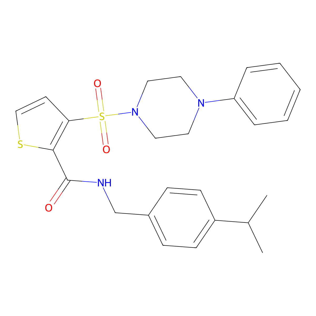3-[(4-phenylpiperazin-1-yl)sulfonyl]-N-{[4-(propan-2-yl)phenyl]methyl}thiophene-2-carboxamide molecular structure, CAS 1040640-71-8