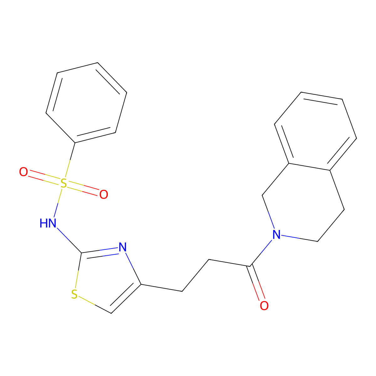 N-{4-[3-oxo-3-(1,2,3,4-tetrahydroisoquinolin-2-yl)propyl]-1,3-thiazol-2-yl}benzenesulfonamide molecular structure, CAS 1040640-73-0