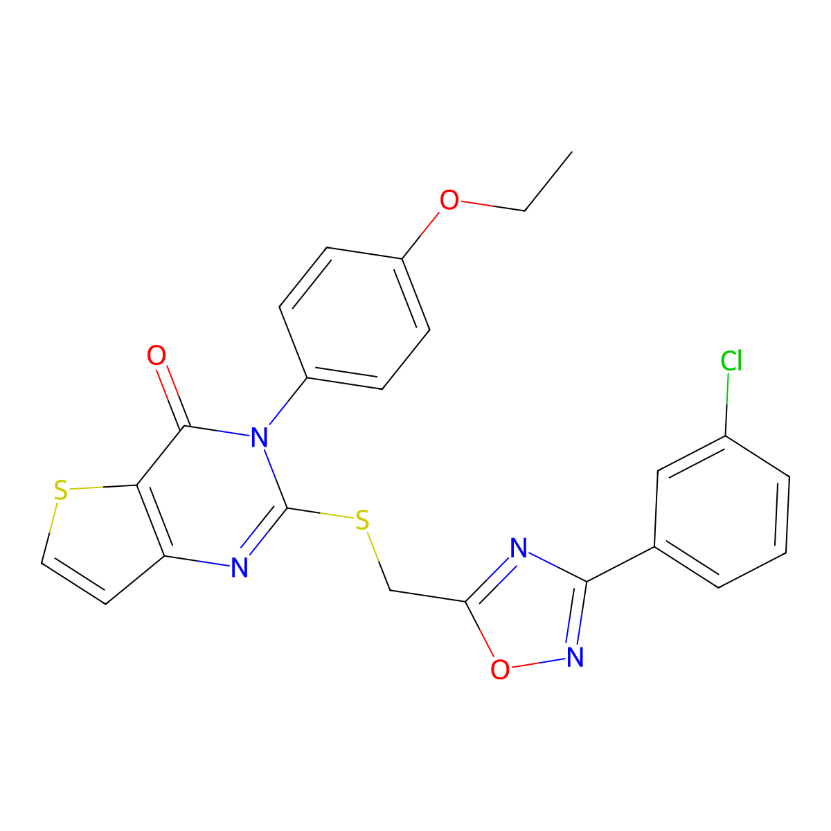 2-(((3-(3-chlorophenyl)-1,2,4-oxadiazol-5-yl)methyl)thio)-3-(4-ethoxyphenyl)thieno[3,2-d]pyrimidin-4(3H)-one molecular structure, CAS 1040640-75-2