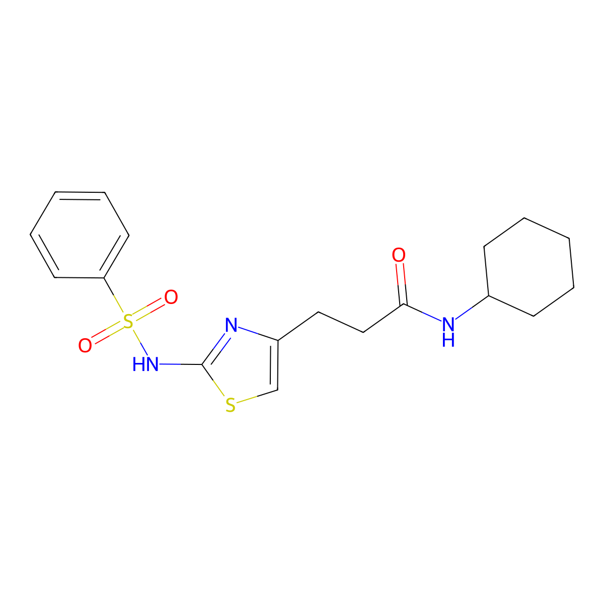 3-(2-benzenesulfonamido-1,3-thiazol-4-yl)-N-cyclohexylpropanamide molecular structure, CAS 1040640-80-9